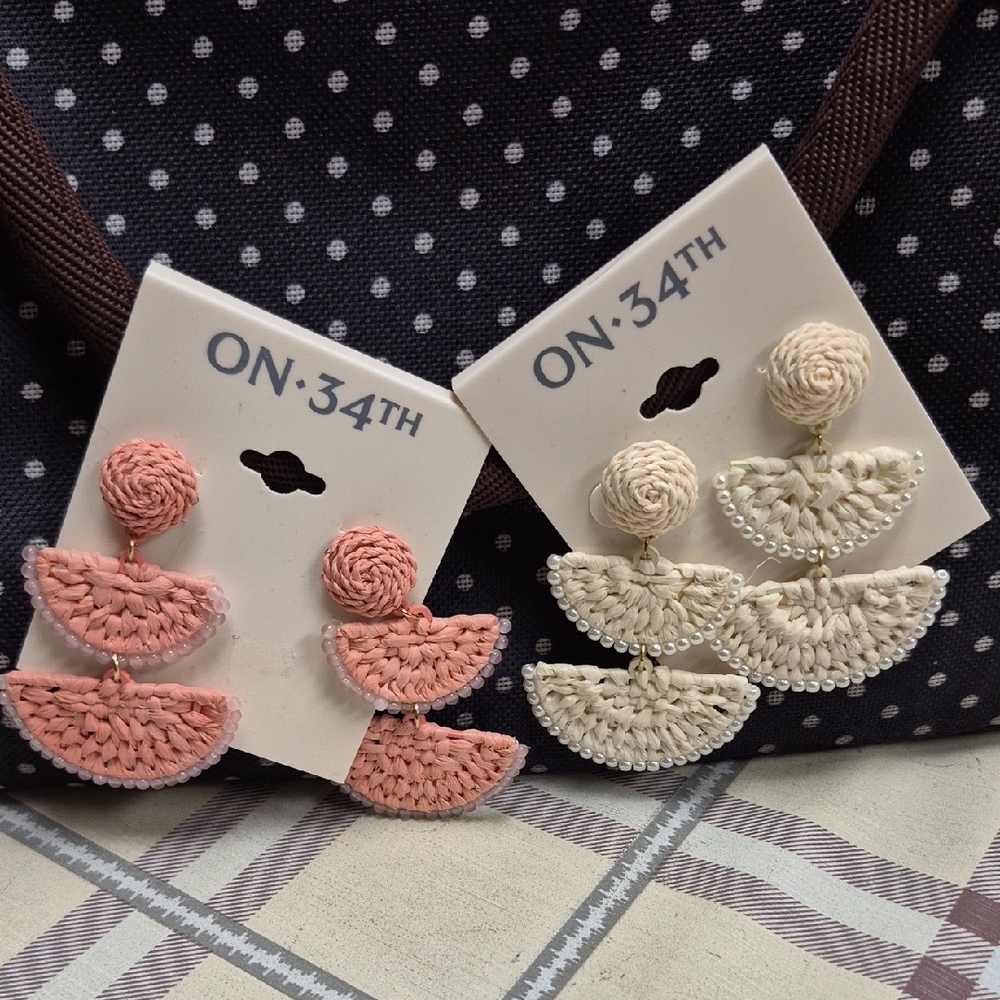 ON-34th Pink and Cream Crochet Earrings